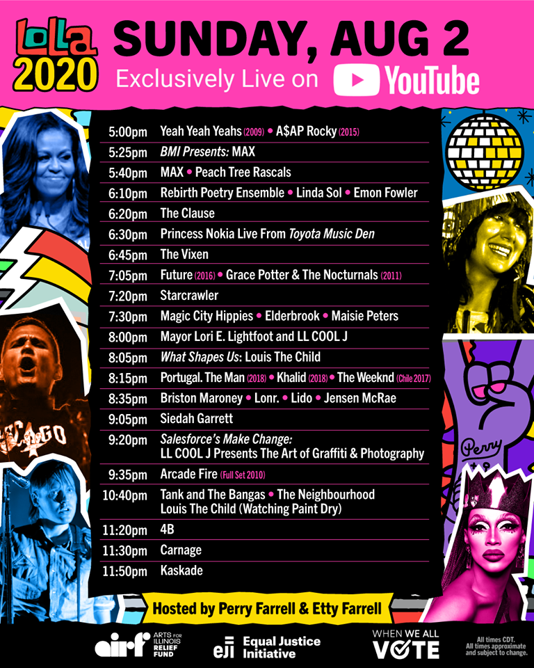 Set your schedule Lollapalooza reveals the schedule for their 2020 virtual festival